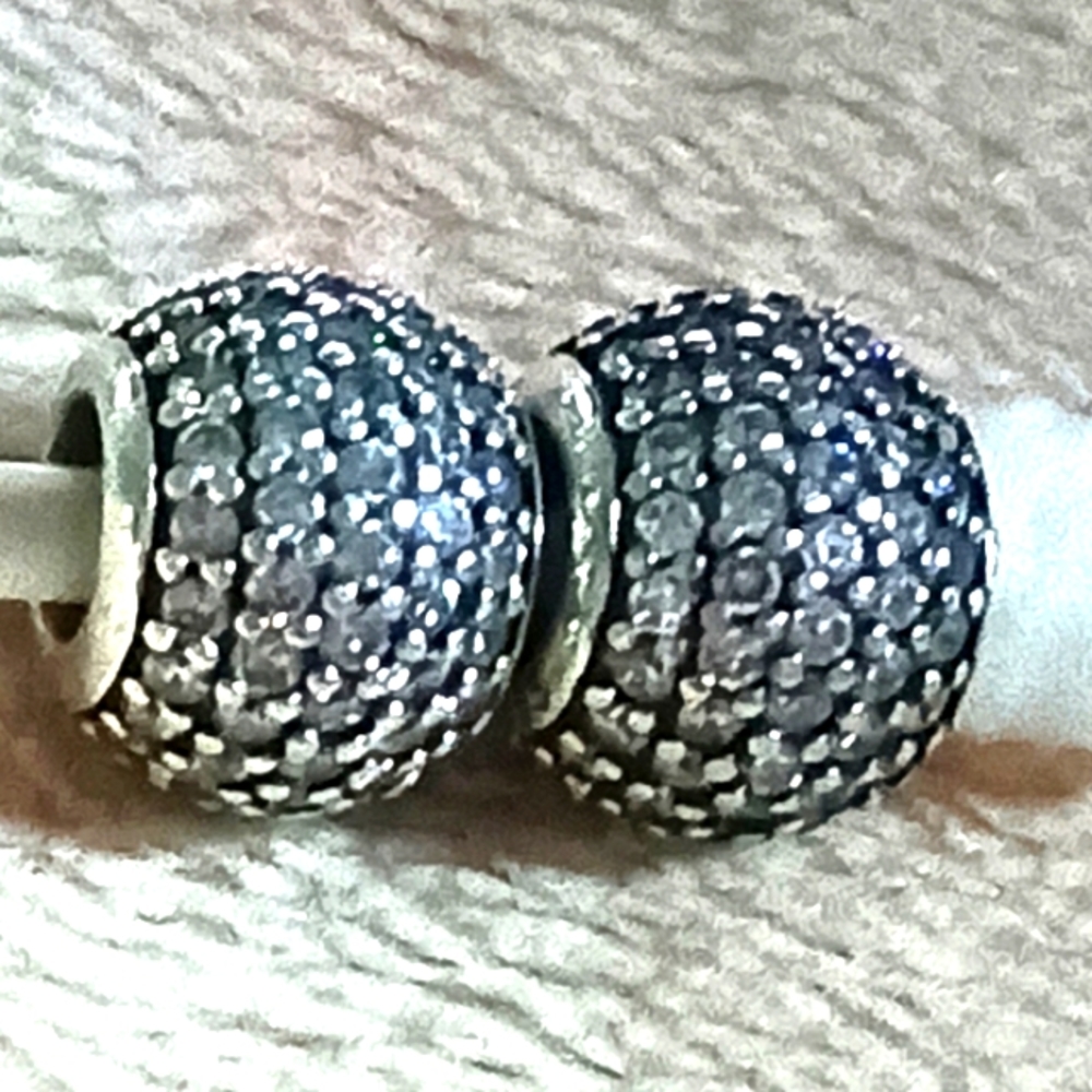 Pandora Sterling Silver White (gray look) Pave Charm X2